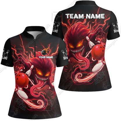 Customized Bowling Jerseys Polo Shirt, Evil Bowling Monster-Dark Bowling Spirit, Uniform Bowling - Personalized Name And Team Name