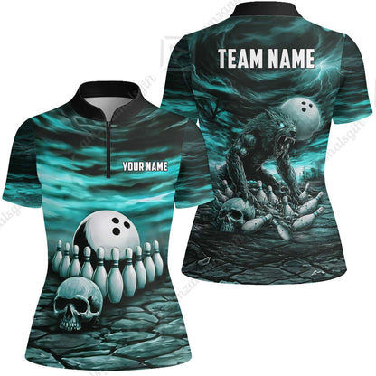 Custom Full Moon Werewolf Bowling Jersey Polo Shirt, Custom Full Moon Werewolf Bowling Jersey Team Shirt For Players With Name & Team Name