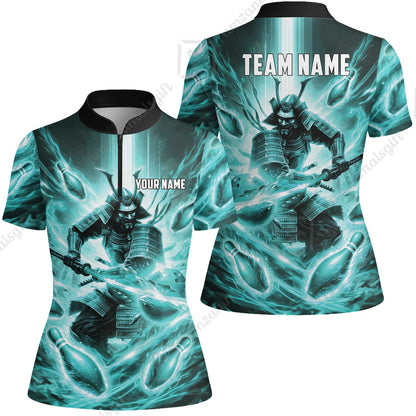 Custom Bowling Jersey Polo Shirt, Japanese Samurai Warrior Bowling, Custom Bowling Jersey Team Shirt For Players With Name & Team Name