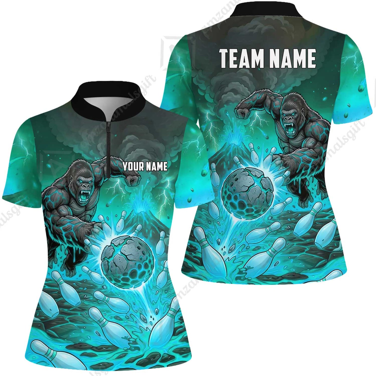 Custom Bowling Jersey Polo Shirt, Fierce Gorilla Strike Bowling, Custom Bowling Jersey Team Shirt For Players With Name & Team Name