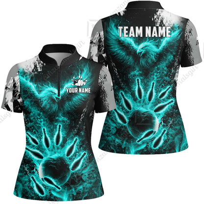 Custom Bowling Jersey Polo Shirt, Flaming Phoenix Bowling, Custom Bowling Jersey Team Shirt For Players With Name & Team Name