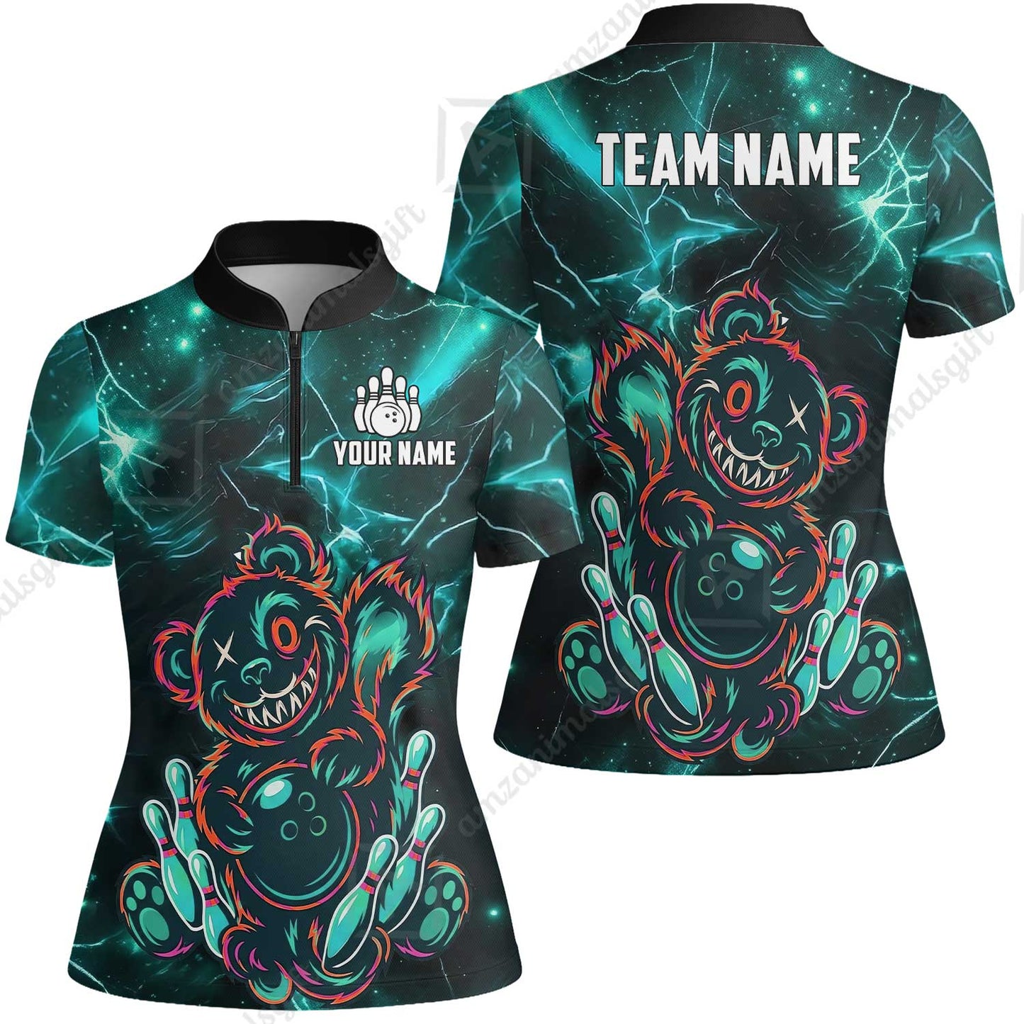 Custom Creepy Teddy Bowling Jersey Polo Shirt, Custom Creepy Teddy Bowling Jersey Team Shirt For Players With Name & Team Name