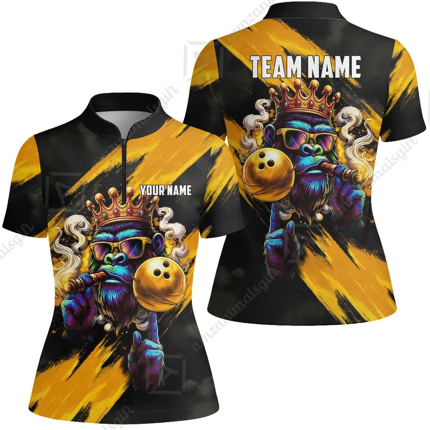 Custom Bowling Jersey Polo Shirt, Gorilla Boss King, Custom Bowling Jersey Team Shirt For Players With Name & Team Name