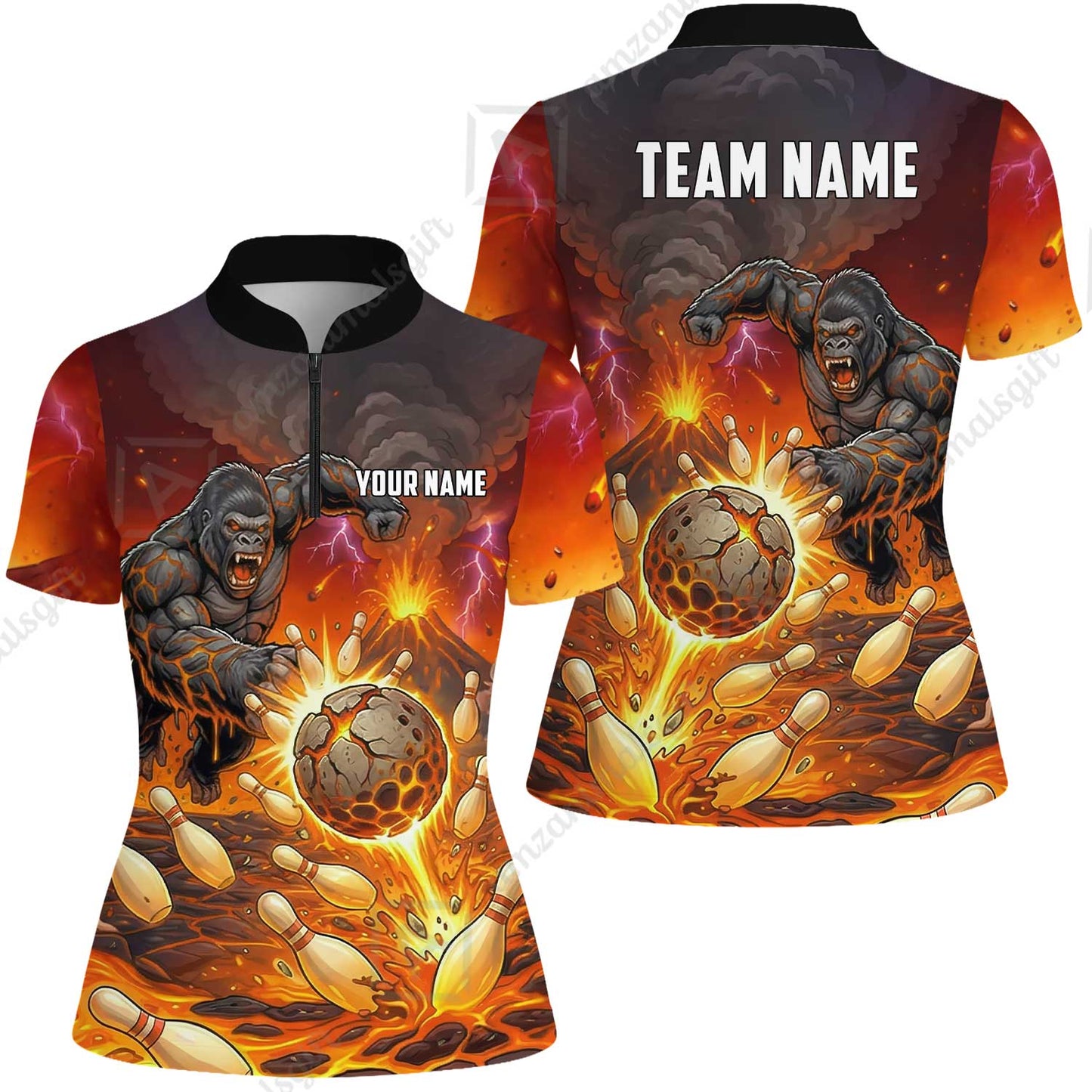 Custom Bowling Jersey Polo Shirt, Fierce Gorilla Strike Bowling, Custom Bowling Jersey Team Shirt For Players With Name & Team Name