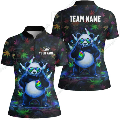 Custom Bowling Jersey Polo Shirt, Badass Stoner Panda & Psychedelic Leaves, Custom Bowling Jersey Team Shirt For Players With Name & Team Name
