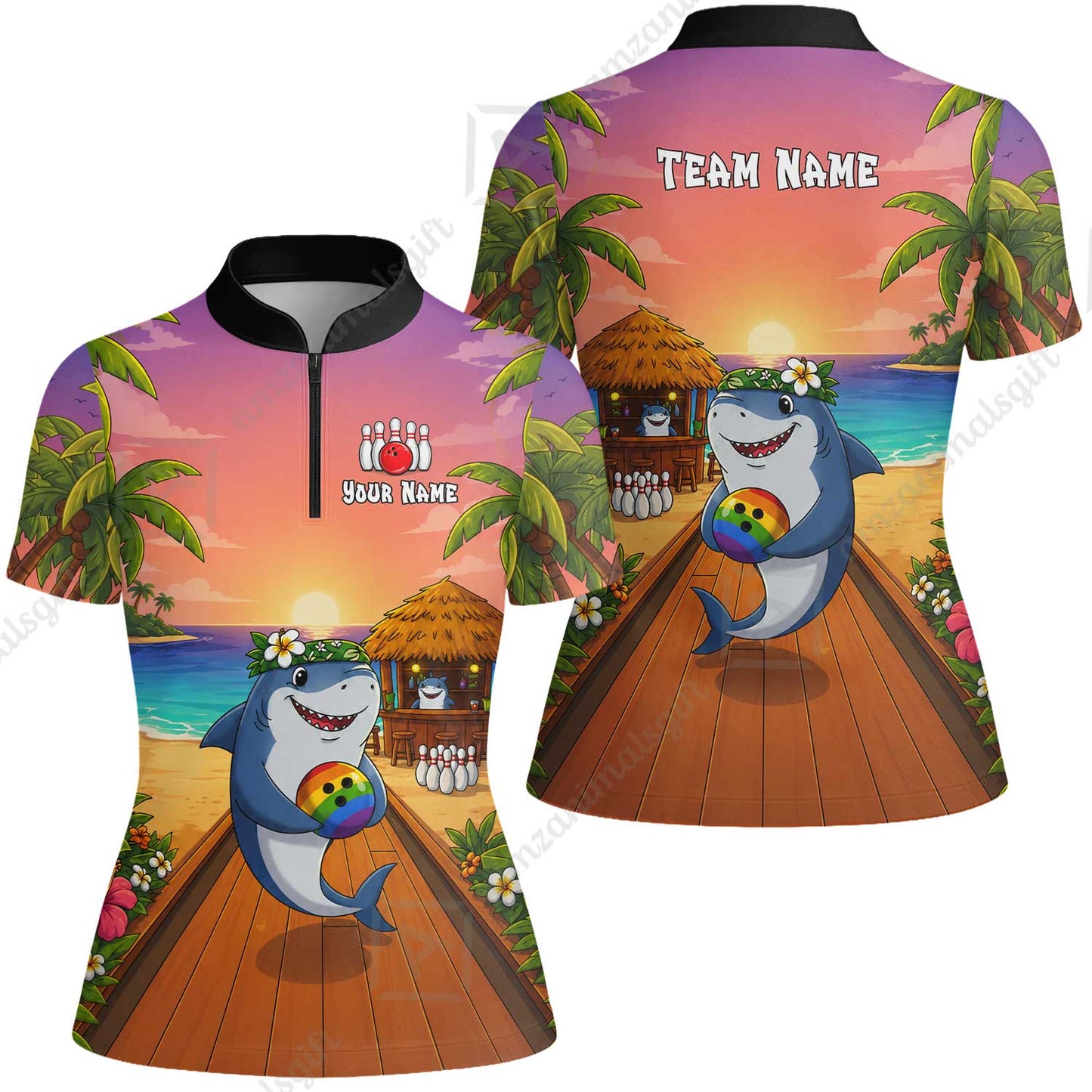 Custom Bowling Jersey Polo Shirt, Shark Strike, Custom Bowling Jersey Team Shirt For Players With Name and Team Name