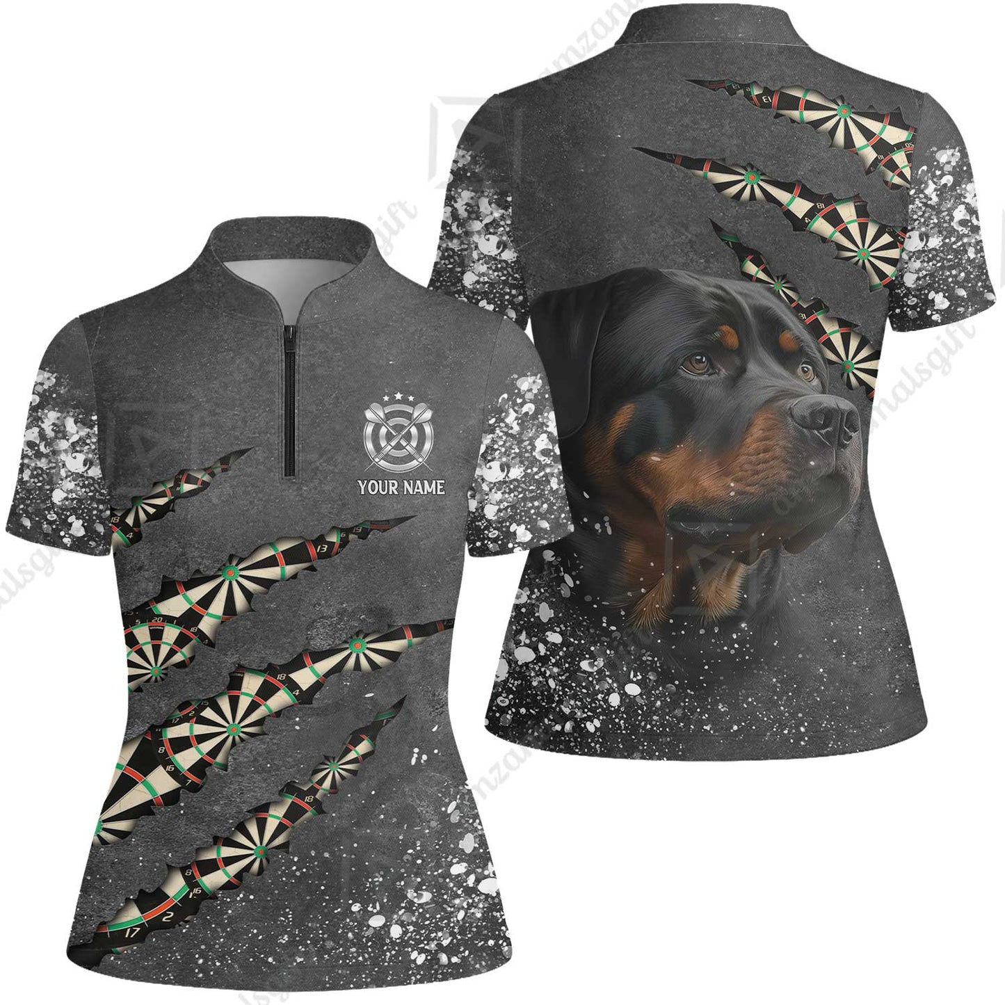 Rottweiler And Darts Custom Name Women Jersey Shirt, Darts Paint Splash Personalized Women Jersey Shirt- Gift For Darts Lover, Team, Dog Lover