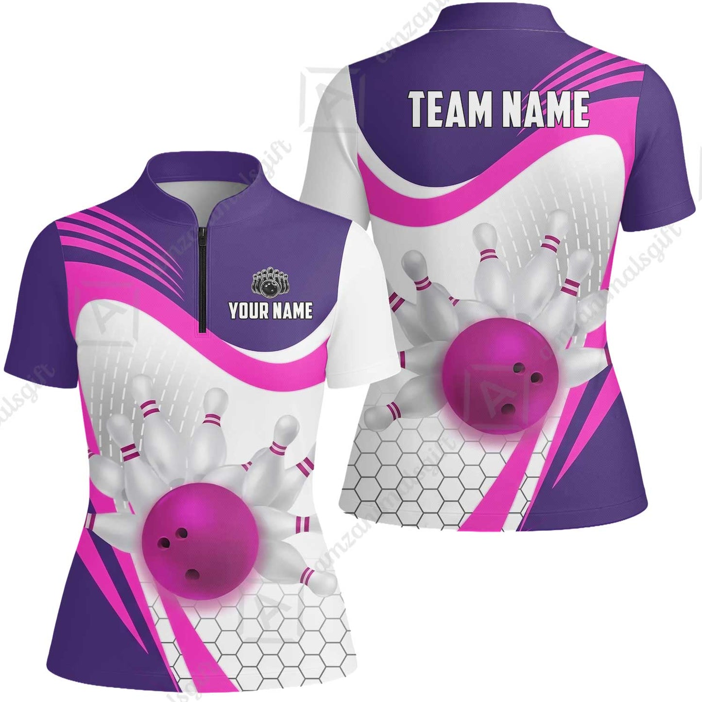 Custom Bowling Jersey Polo Shirt, Geometric Streamline & Fresh Mint, Custom Bowling Jersey Team Shirt For Players With Name & Team Name
