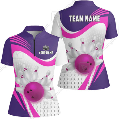 Custom Bowling Jersey Polo Shirt, Geometric Streamline & Fresh Mint, Custom Bowling Jersey Team Shirt For Players With Name & Team Name