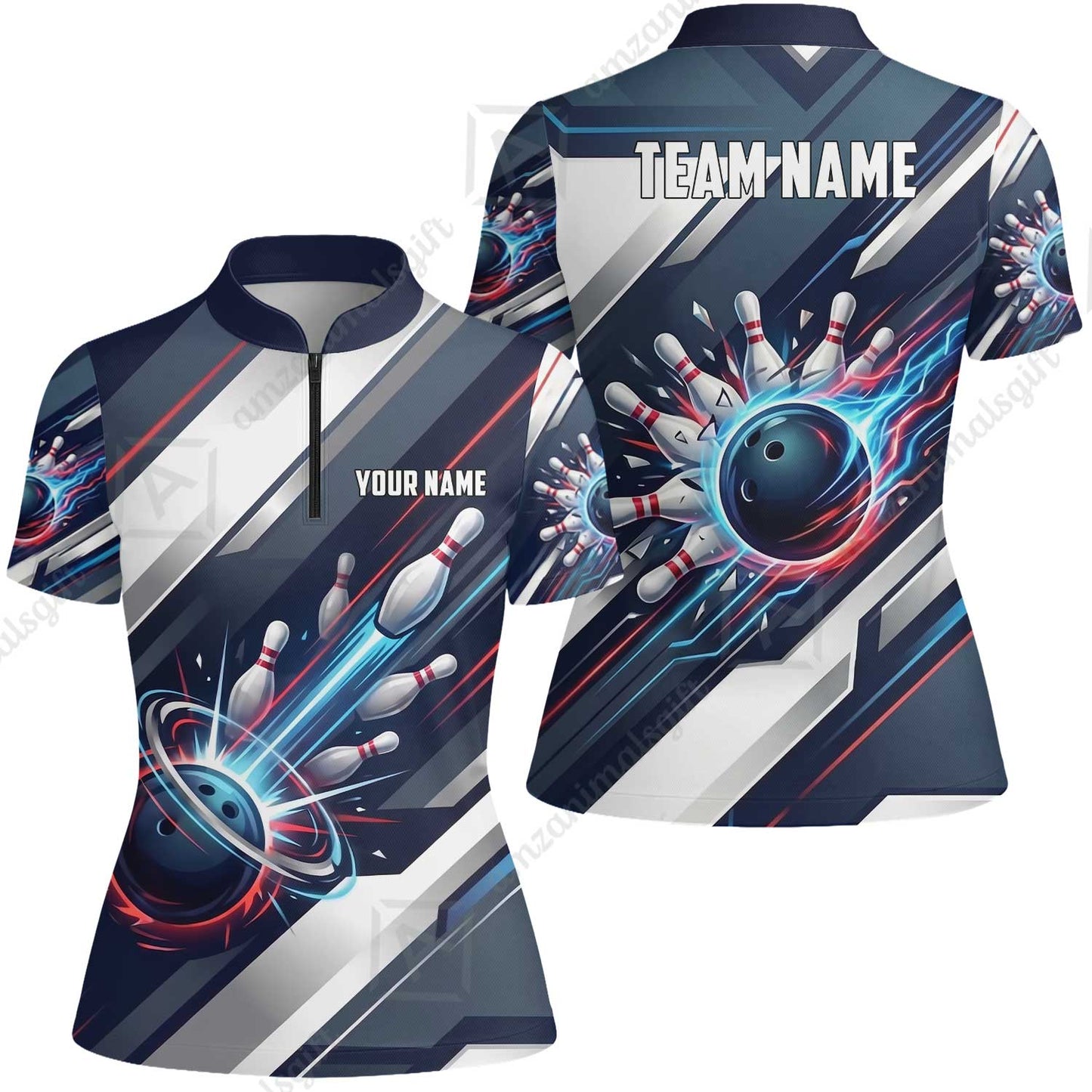 Custom Bowling Jersey Polo Shirt, Futuristic Cyber Electric Strike, Custom Bowling Jersey Team Shirt For Players With Name and Team Name