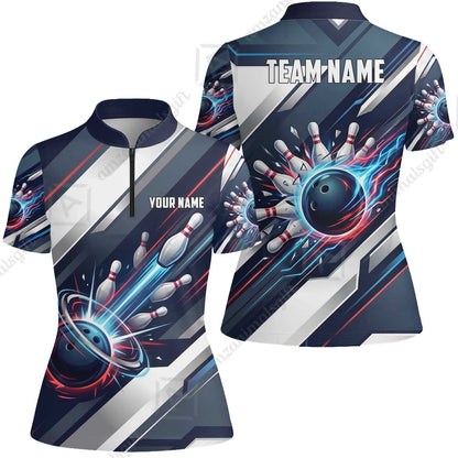 Custom Bowling Jersey Polo Shirt, Futuristic Cyber Electric Strike, Custom Bowling Jersey Team Shirt For Players With Name and Team Name