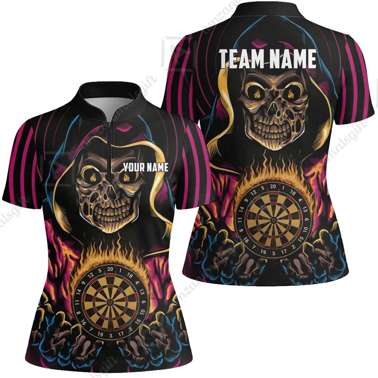 Custom Darts Team Jersey, Personalized Grim Reaper Dart Polo Shirt For Players With Name & Team Name