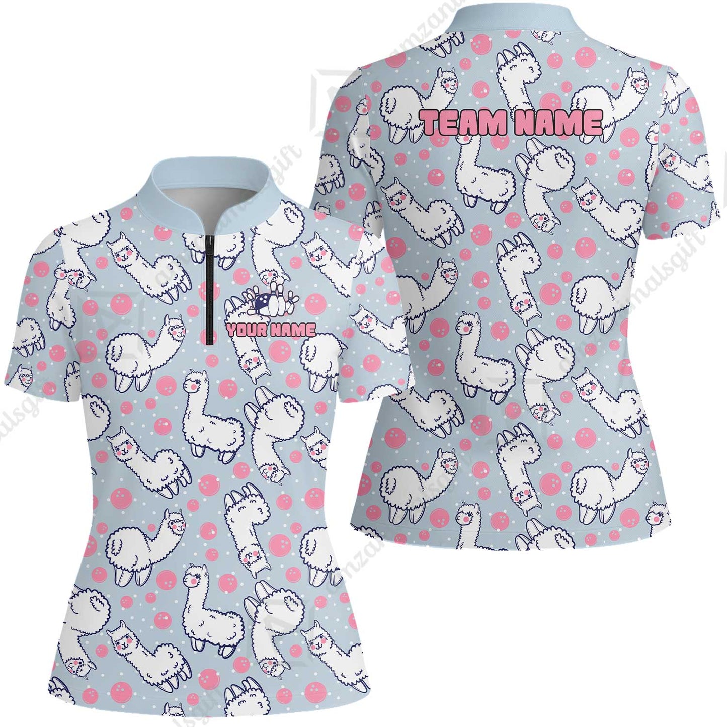 Custom Bowling Jersey Polo Shirt, Cute Alpaca Pattern Bowling Custom Bowling Jersey Team Shirt With Name & Team Name