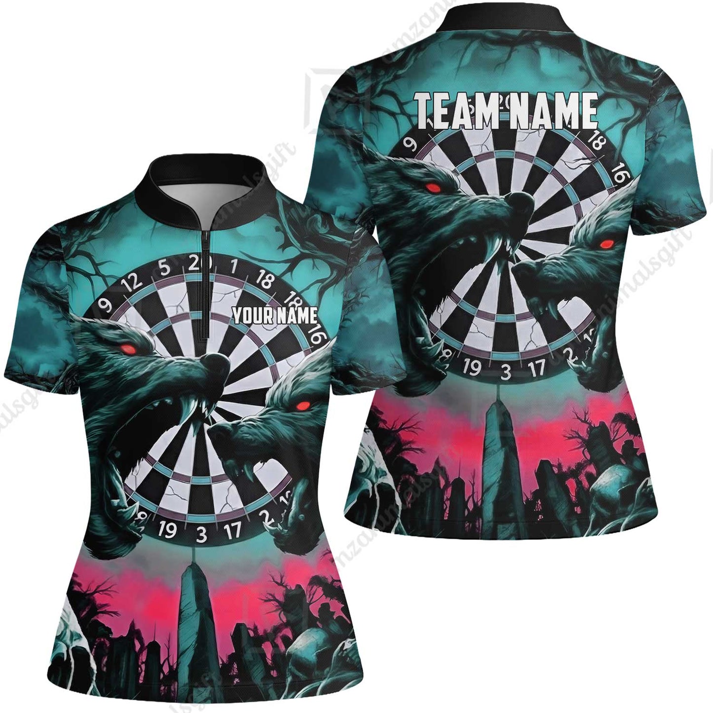 Custom Darts Team Jersey, Personalized Black Forest Wolves Dart Polo Shirt For Players With Name & Team Name