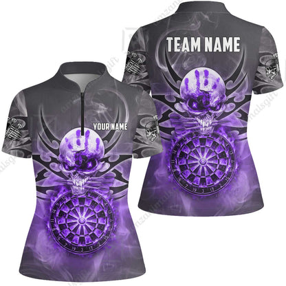 Custom Darts Jersey Polo Shirt, Glowing Fire Skull Tribal, Custom Dart Jersey Team Shirt For Players With Name & Team Name