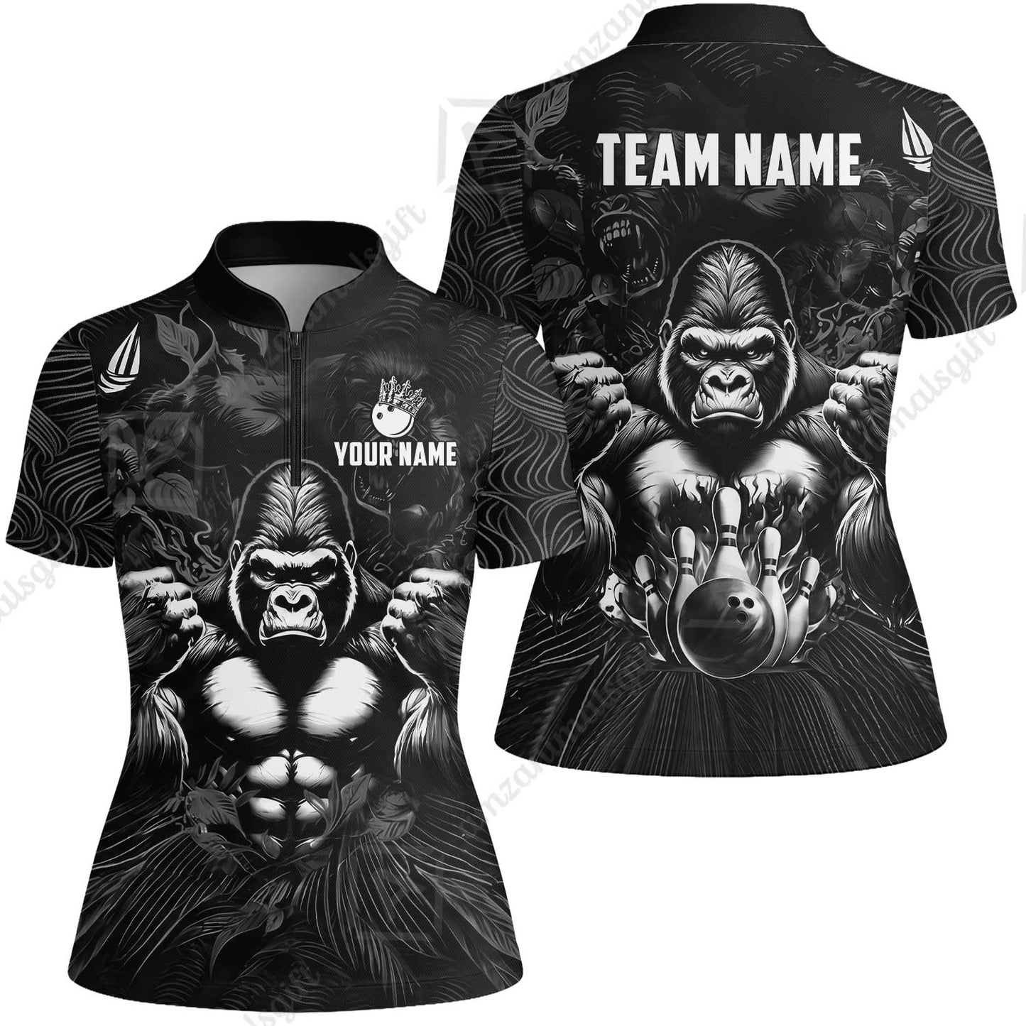 Custom Bowling Jersey Polo Shirt, Furious Gorilla Mascot, Custom Bowling Jersey Team Shirt For Players With Name & Team Name