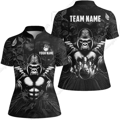 Custom Bowling Jersey Polo Shirt, Furious Gorilla Mascot, Custom Bowling Jersey Team Shirt For Players With Name & Team Name