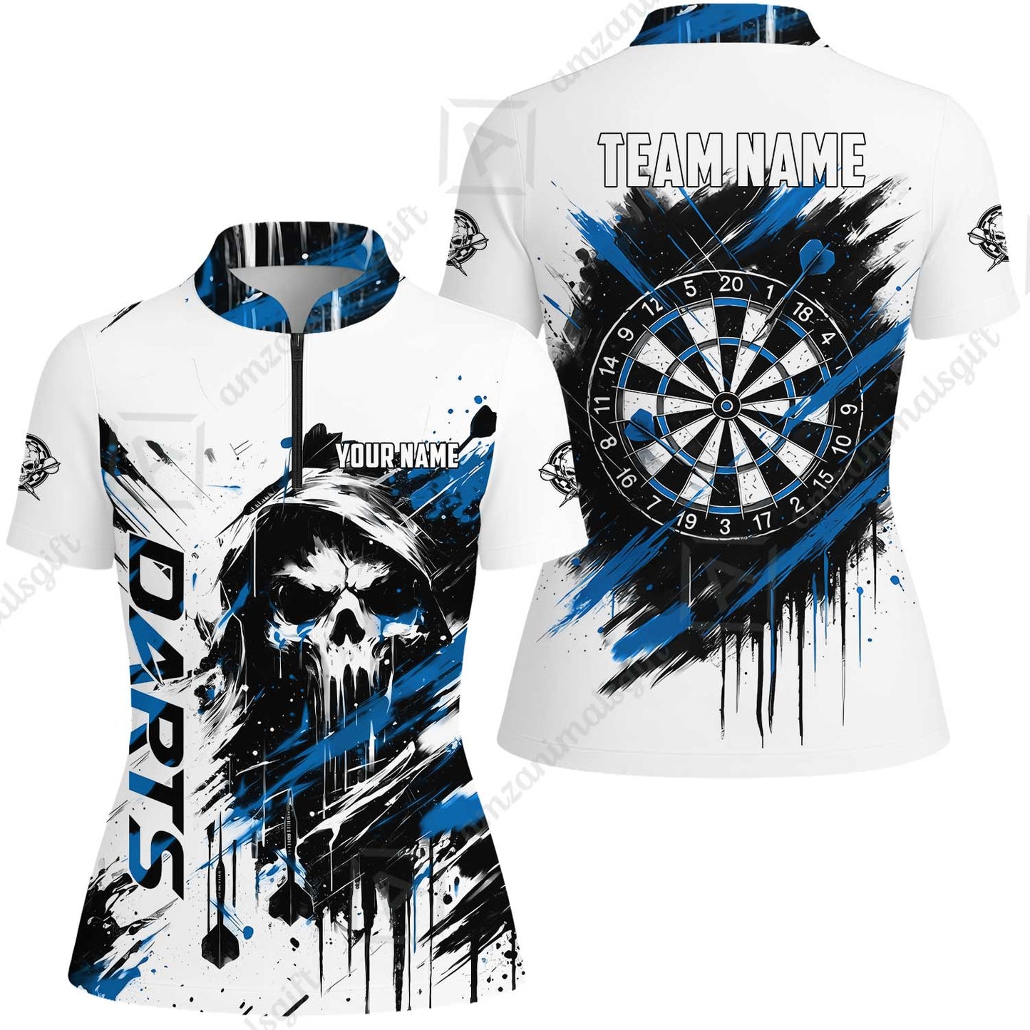 Custom Darts Jersey Polo Shirt, Grim Reaper Sketch Splatter, Custom Dart Jersey Team Shirt For Players With Name & Team Name