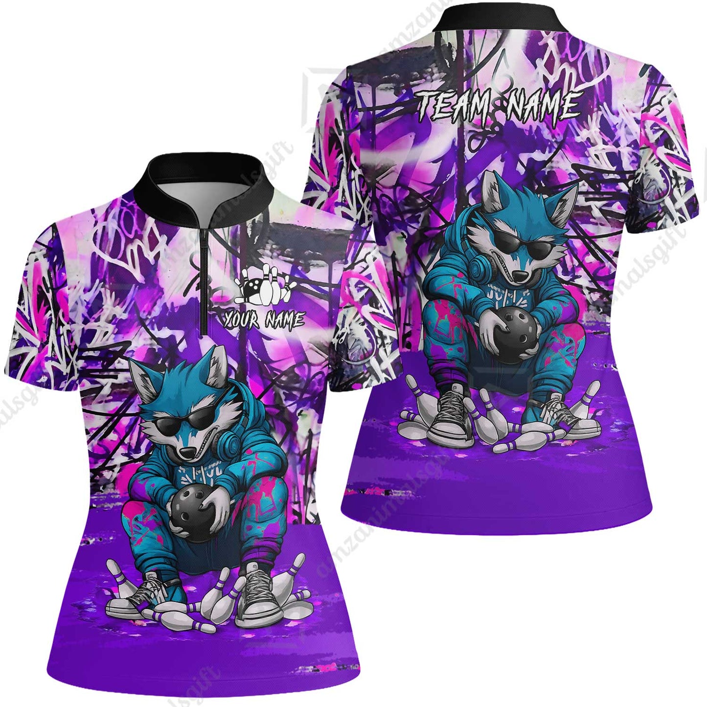Custom Streetwear Wolf Bowling Jersey Polo Shirt, Custom Streetwear Wolf Bowling Jersey Team Shirt For Players With Name & Team Name