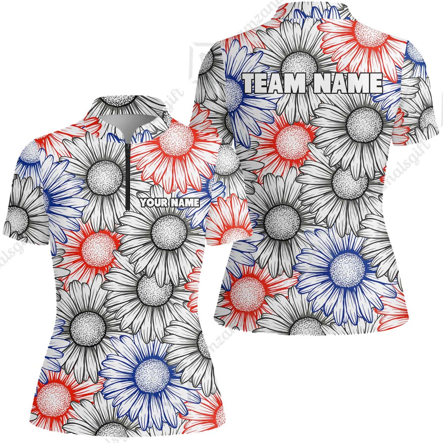 Custom Sunflower Bowling Team Jersey, Sunflower Bowling Polo Quarter-Zip Shirts, Bowling Uniforms Jerseys, Custom Name And Team Name