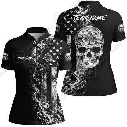 Custom Bowling Jersey Polo Shirt, Gothic Skeleton Skull Strike, Custom Bowling Jersey Team Shirt For Players With Name and Team Name