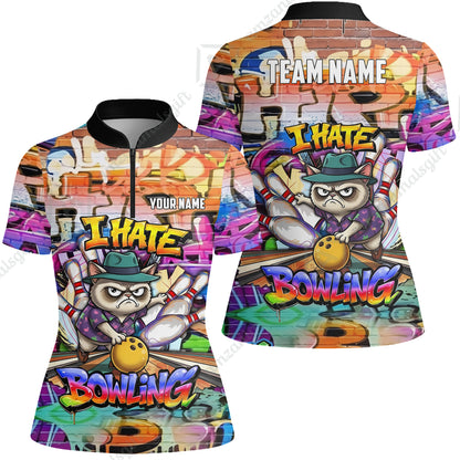 Custom Bowling Jersey Polo Shirt, Sarcastic Grumpy Cat Graffiti, Custom Bowling Jersey Team Shirt For Players With Name and Team Name