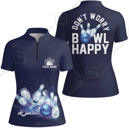 Bowling Custom Men Polo Shirt - Custom Name Polo Shirt, Don't Worry Bowl Happy Personalized Bowling Polo Shirt - Gift For Friend, Family, Bowling Lovers