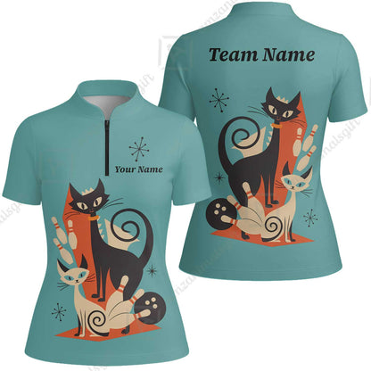 Custom Bowling Jersey Polo Shirt, Retro Cats, Custom Bowling Jersey Team Shirt For Players With Name & Team Name