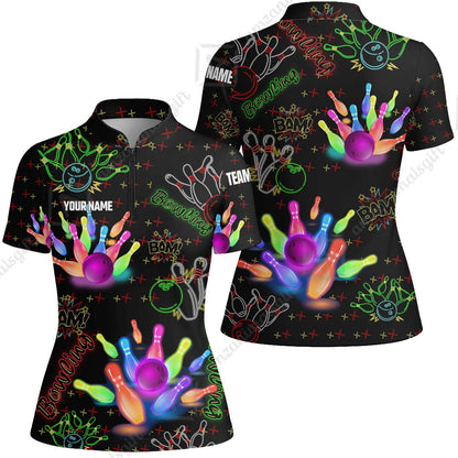 Custom Colorful Neon Bowling Team Jerseys Polo Shirts, Bowling uniforms, Funny Bowling Ball Colorful Neon Bowling Personalized Name And Team Name
