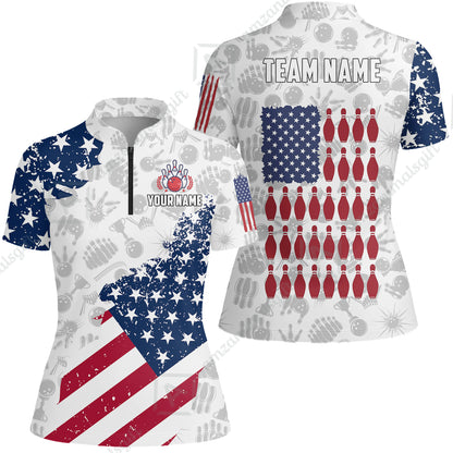 Custom Bowling Jersey Polo Shirt, Americana Patriotic Distressed Flag, Custom Bowling Jersey Team Shirt For Players With Name and Team Name