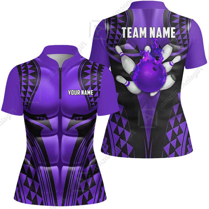 Custom Bowling Jersey Polo Shirt, Polynesian Strike, Custom Bowling Jersey Team Shirt For Players With Name & Team Name