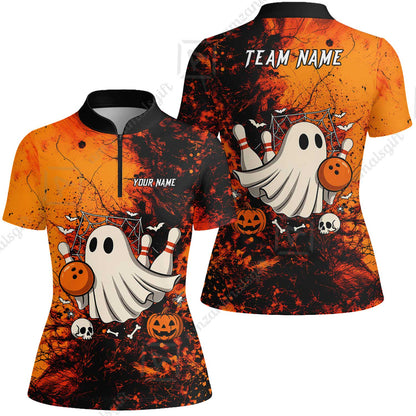 Customized Bowling Shirt, Halloween Ghost Boo Bowler, Personalized Polo Shirt For Players With Name & Team Name