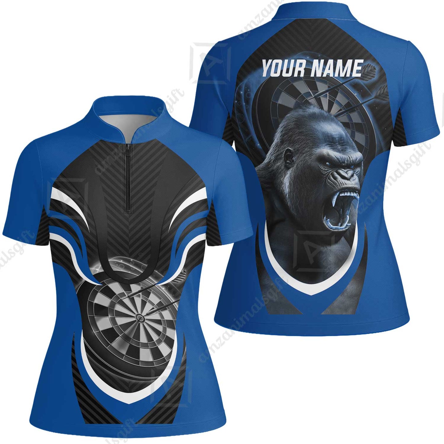 Gorilla And Darts Custom Name Men Polo Shirt, Bullseye Dartboard Brown Personalized Men Polo Shirt Gift For Darts Lovers, Team, Friends