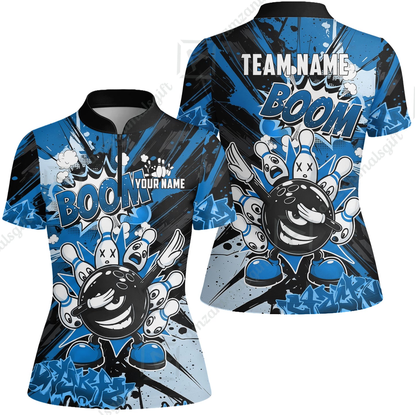 Custom Bowling Jersey Polo Shirt, Dabbing Cartoon Monster, Custom Bowling Jersey Team Shirt For Players With Name & Team Name