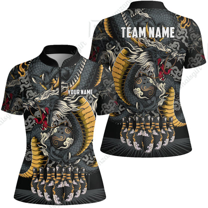 Custom Bowling Jersey Polo Shirt, Oriental Jade Dragon & Classic Clouds, Custom Bowling Jersey Team Shirt For Players With Name & Team Name