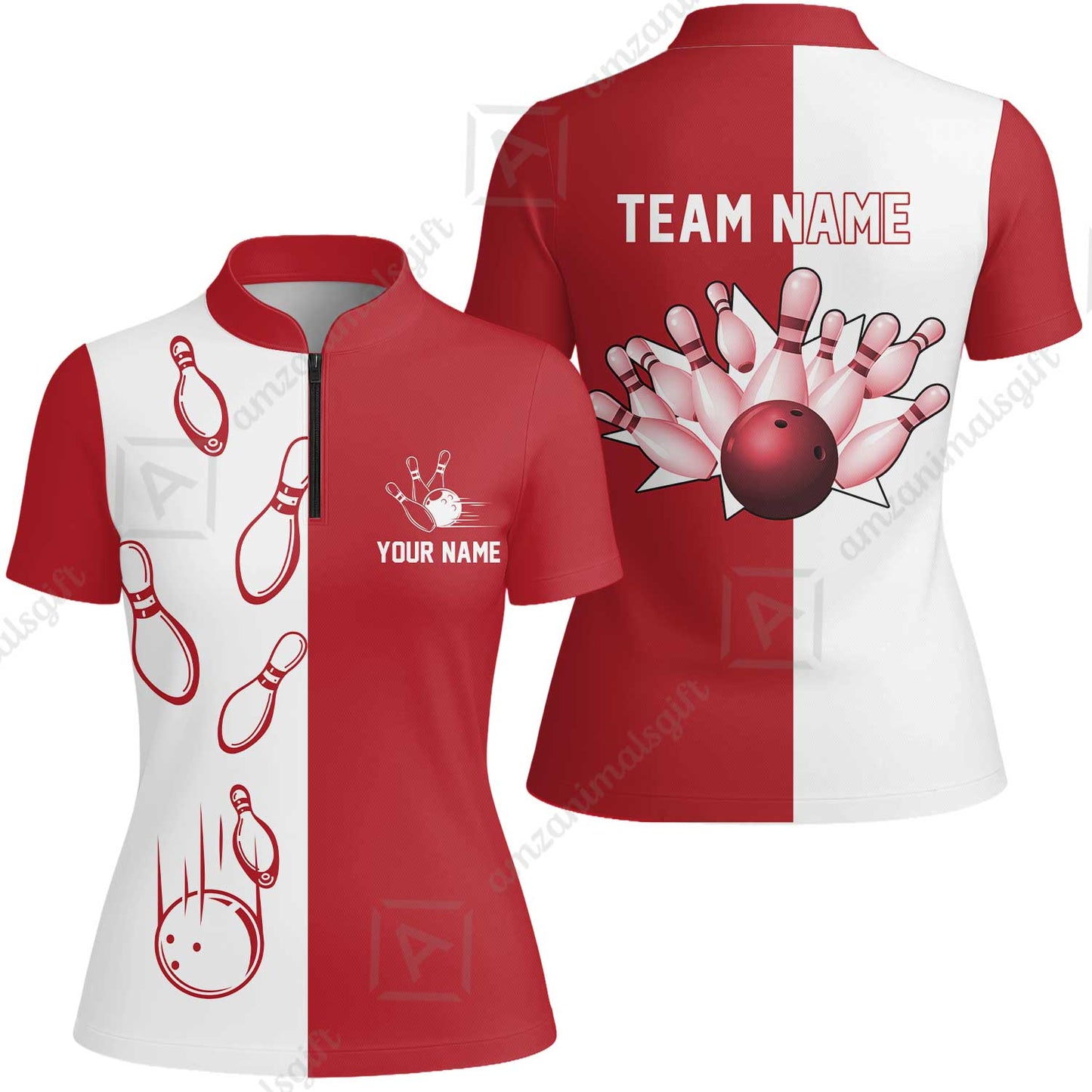 Custom Bowling Polo Shirts, Red And White Retro Vintage Bowling Polo Shirts For Men Custom Bowling Team Jerseys