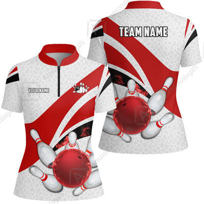 Custom Bowling Team Jersey, Ribbon Pattern Bowling Jersey Multicolor Polo Quarter-Zip Shirts, Bowling Uniforms Jerseys, Custom Name And Team Name