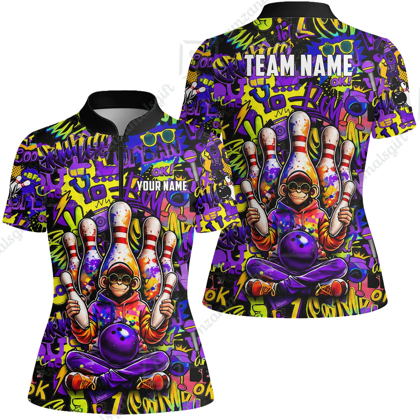 Custom Bowling Jersey Polo Shirt, Master Monkey Juggling, Custom Bowling Jersey Team Shirt For Players With Name & Team Name