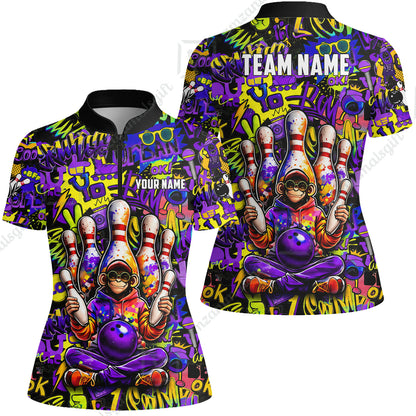 Custom Bowling Jersey Polo Shirt, Master Monkey Juggling, Custom Bowling Jersey Team Shirt For Players With Name & Team Name
