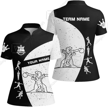 Custom Stylish Black and White Bowling Team Unisex Polo Shirts, Bowling Team Uniforms Jerseys, Polo Shirt With Name And Team Name