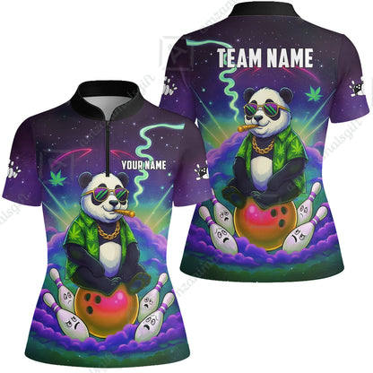 Custom Bowling Jersey Polo Shirt, Chill Panda & Cosmic Vibe, Custom Bowling Jersey Team Shirt For Players With Name & Team Name