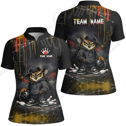 Custom Bowling Jersey Polo Shirt, Night Owl Striker Bowling, Custom Bowling Jersey Team Shirt For Players With Name & Team Name