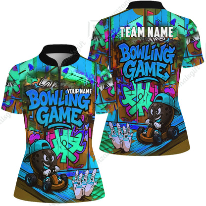 Custom Bowling Jersey Polo Shirt, Street Graffiti Go Kart Ball, Custom Bowling Jersey Team Shirt For Players With Name and Team Name