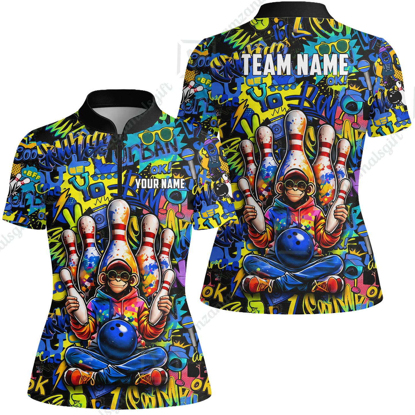 Custom Bowling Jersey Polo Shirt, Master Monkey Juggling, Custom Bowling Jersey Team Shirt For Players With Name & Team Name
