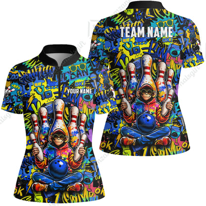 Custom Bowling Jersey Polo Shirt, Master Monkey Juggling, Custom Bowling Jersey Team Shirt For Players With Name & Team Name