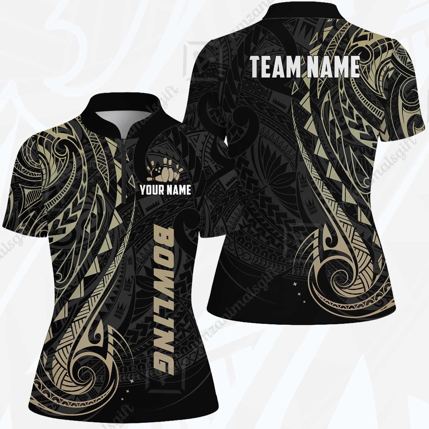 Custom Bowling Jersey Polo Shirt, Polynesian Maori Tribal Tattoo Bowling, Custom Bowling Jersey Team Shirt For Players With Name and Team Name