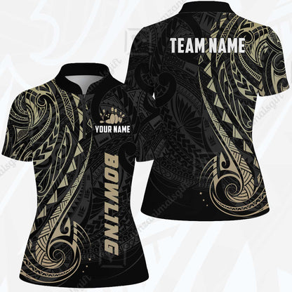 Custom Bowling Jersey Polo Shirt, Polynesian Maori Tribal Tattoo Bowling, Custom Bowling Jersey Team Shirt For Players With Name and Team Name