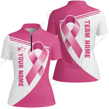 Custom Bowling Jersey Polo Shirt, Bowling Awareness Ribbon, Personalized Name And Team Name