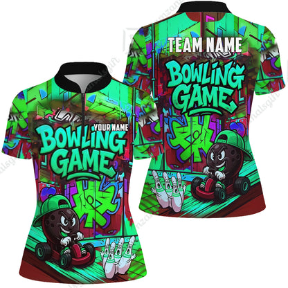 Custom Bowling Jersey Polo Shirt, Street Graffiti Go Kart Ball, Custom Bowling Jersey Team Shirt For Players With Name and Team Name