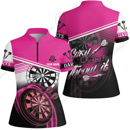 Darts Custom Name Men Polo Shirt, Dartboard Personalized Pink Men Polo Shirt Gift For Darts Lovers, Friend, Team, I'm Sexy And I Throw It